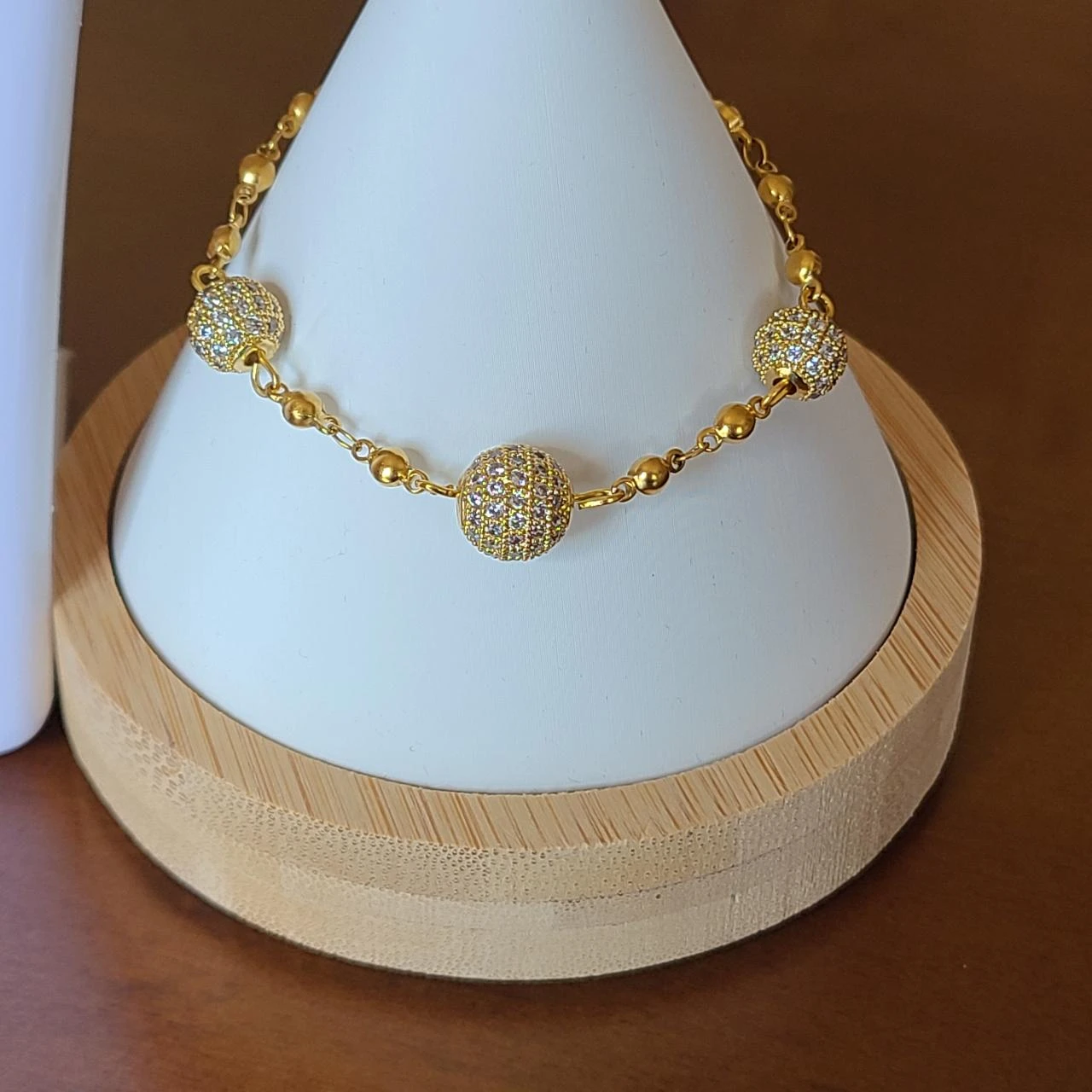 Conjunto de casamento Colar pulseira e brincos em corrente com pérolas de strass PA451 – photo 3
